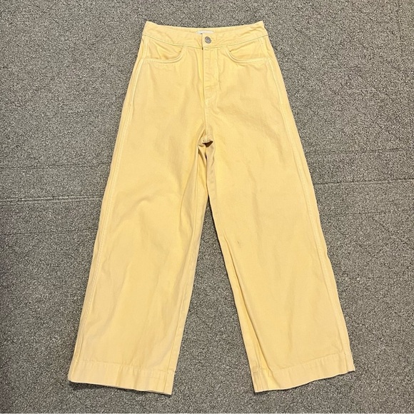 Weekday Jeans Womens Size 34 Yellow Wide Leg High Rise Cropped Vida Denim - Picture 1 of 11